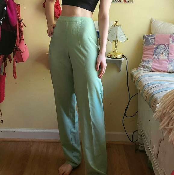 Mint green high waisted straight leg pants - Picture 1 of 4